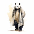Watercolor Illustration Of A Winter-clad Panda
