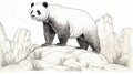 Realistic Panda Bear Drawing On Rock: Detailed Illustration By Michael Cho