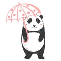 Panda bear with pink umbrella. Illustration about animals for children design. Cartoon style. Royalty Free Stock Photo