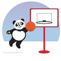 Panda plays with a basketball.