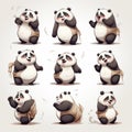 Panda Bear Poses: Action Paintings Of Chinese Character Royalty Free Stock Photo