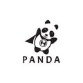 Panda bear silhouette Logo design vector template. Funny Lazy Logo Panda animal Logotype concept icon Royalty Free Stock Photo