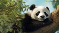 Panda Bear Sleeping on a Tree Branch. Baby Panda Sleeping in the Forest. Generative Ai Royalty Free Stock Photo