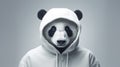 Hyperrealistic Illustration Of A Panda Wearing A White Hoodie