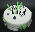 Panda bears fondant birthday cake