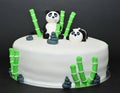 Panda bears fondant birthday cake Royalty Free Stock Photo