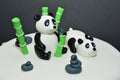 Panda bears fondant cake - figurine details Royalty Free Stock Photo