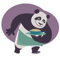 Panda bears a tray with Chinese food.