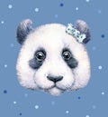 Panda on blue background. Watercolor drawing. Children's illustration. Handwork