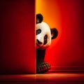 A panda carefully peeks out from the corner, generative AI Royalty Free Stock Photo