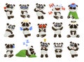 Panda character. Cute baby bear mascot with funny happy smile face. Asian wild animal laughing or sleeping. Cartoon