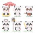 panda character set collection mascot cute animal snorkeling singer guitar doctor basketball base ball with flat cartoon