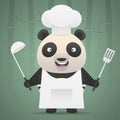 Panda chef holds soup ladle and shovel