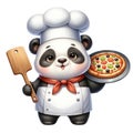 Panda Chef with Pizza watercolor Clipart AI Generate