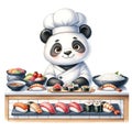 Panda Chef with Sushi watercolor Clipart AI Generate