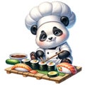 Panda Chef with Sushi watercolor Clipart AI Generate