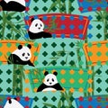 Panda China fan shape garden board seamless pattern