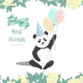 Panda clip art drawing animal illustration cute animal greeting birthday celebration card black bear funny frames