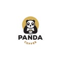 Panda coffee logo design vector icon, cute panda bear cartoon with cup of coffee mascot character logo illustration Royalty Free Stock Photo