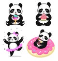 Panda collection isolated on white background. Vector illustration. Royalty Free Stock Photo