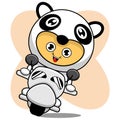 Cute motorcycle panda costume. Royalty Free Stock Photo