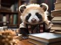 Panda cub librarian with mini books