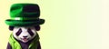 Panda Cute Animal in Green Patrick\'s day hat. Happy St patricks day background banner Generative AI.