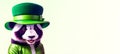 Panda Cute Animal in Green Patrick\'s day hat. Happy St patricks day background banner Generative AI.