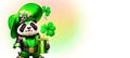 Panda Cute Animal in Green Patrick\'s day hat. Happy St patricks day background banner Generative AI.