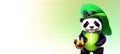 Panda Cute Animal in Green Patrick\'s day hat. Happy St patricks day background banner Generative AI.