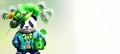 Panda Cute Animal in Green Patrick\'s day hat. Happy St patricks day background banner Generative AI.