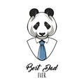 Panda dad. Fathers day card. Best dad ever inscription. Panda bear wearing in mens shirt and tie. Vector.