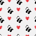 Panda doll repeat pattern seamless . cute Bear cartoon simple character doodle with love heart illustration and white background Royalty Free Stock Photo