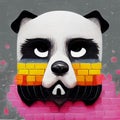 Drawing of a muzzle of a panda on a gray wall. Graffiti. Digital illustration. AI-generated