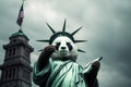 panda dressed as statue of liberty. War China and USA
