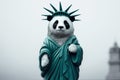 panda dressed as statue of liberty. War China and USA