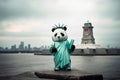 panda dressed as statue of liberty. War China and USA Royalty Free Stock Photo