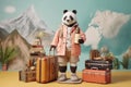 panda dressed as traveller ready for vacation, created with Generative AI technology