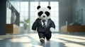 Playful Panda: A Photorealistic Rendering Of A Suit-wearing Office Walker