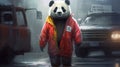 Panda Dressed In Overalls For Work