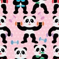 Panda dumbbell weight lifting seamless pattern Royalty Free Stock Photo