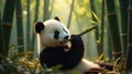 panda eating bamboo in a bamboo forest Royalty Free Stock Photo