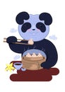 Panda eats Chinese dumplings. Logo for the restaurant. Vector graphics
