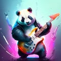 Panda with electric guitar on abstract colorful background. 3d illustration Generative AI Royalty Free Stock Photo