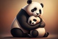 Panda family cartoon animals love care mother bear