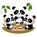 Panda family picnicking in the park. Vector illustration. generative AI