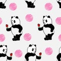 Panda gives rose flower red. in love valentine romance. cute seamless pattern PANDA animal wild bear repeat pattern with love and