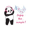 Panda with headphones listening to music