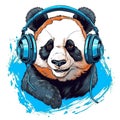 Panda with headphones music