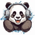 Panda with headphones music